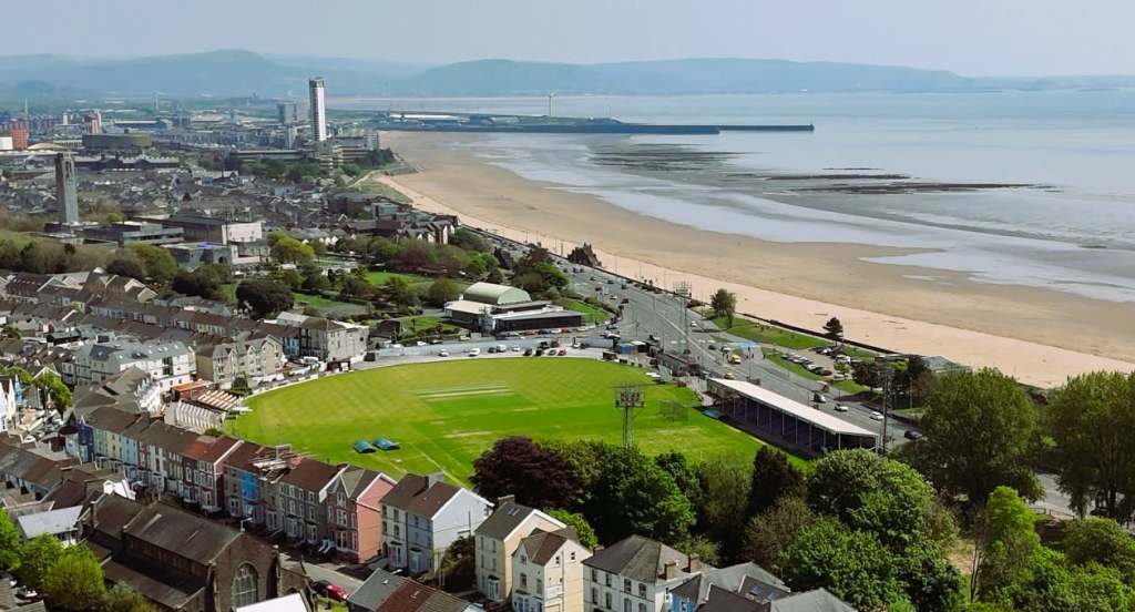 Aerial view of the St Helen's ground in Swansea
