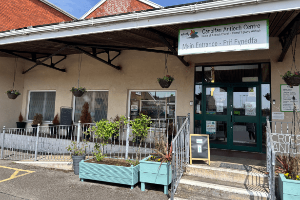 The main entrance to the Antioch Centre on Copperworks Road, Llanelli