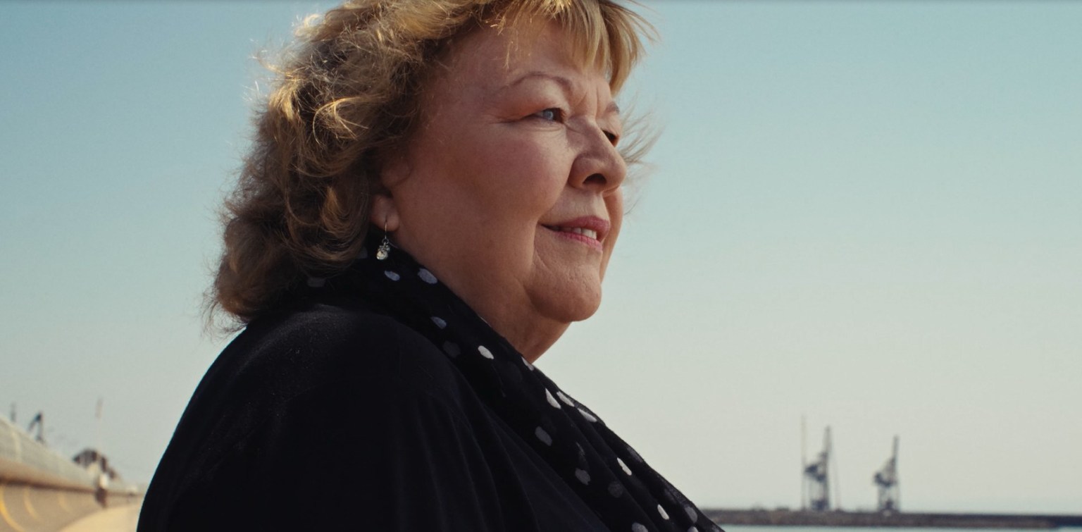 Actor Di Botcher looking out over the docks in Port Talbot