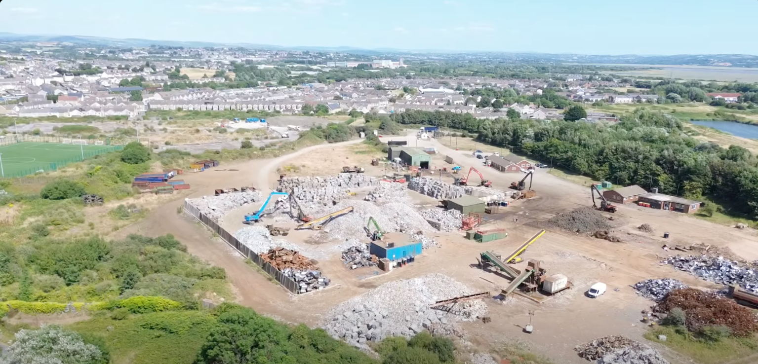 Aerial drone view of the AMG Resources site in Llanelli
