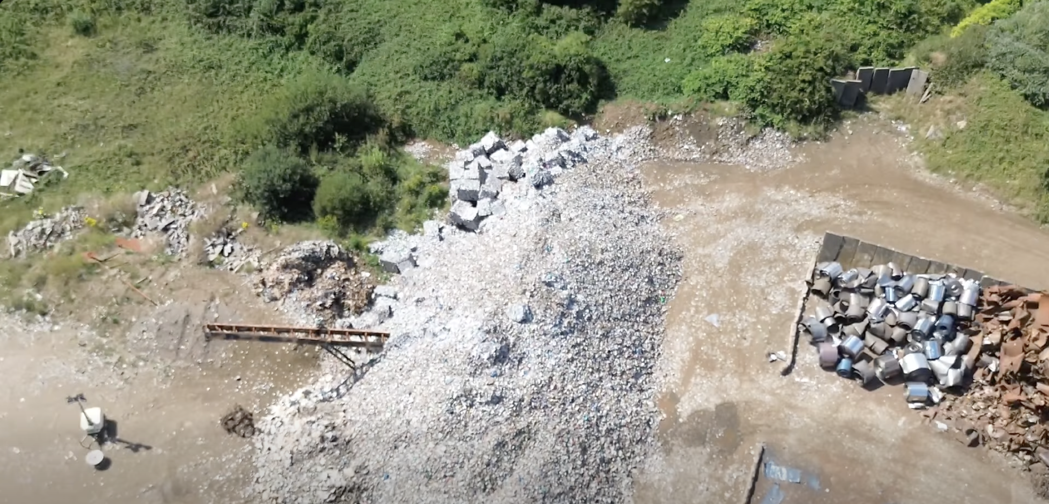 Overhead drone view of waste piles at the AMG Resources site in Llanelli