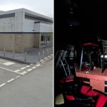 Split image showing the exterior of the closed Frankie & Benny's in Llanelli and its abandoned interior with chairs stacked on the bar