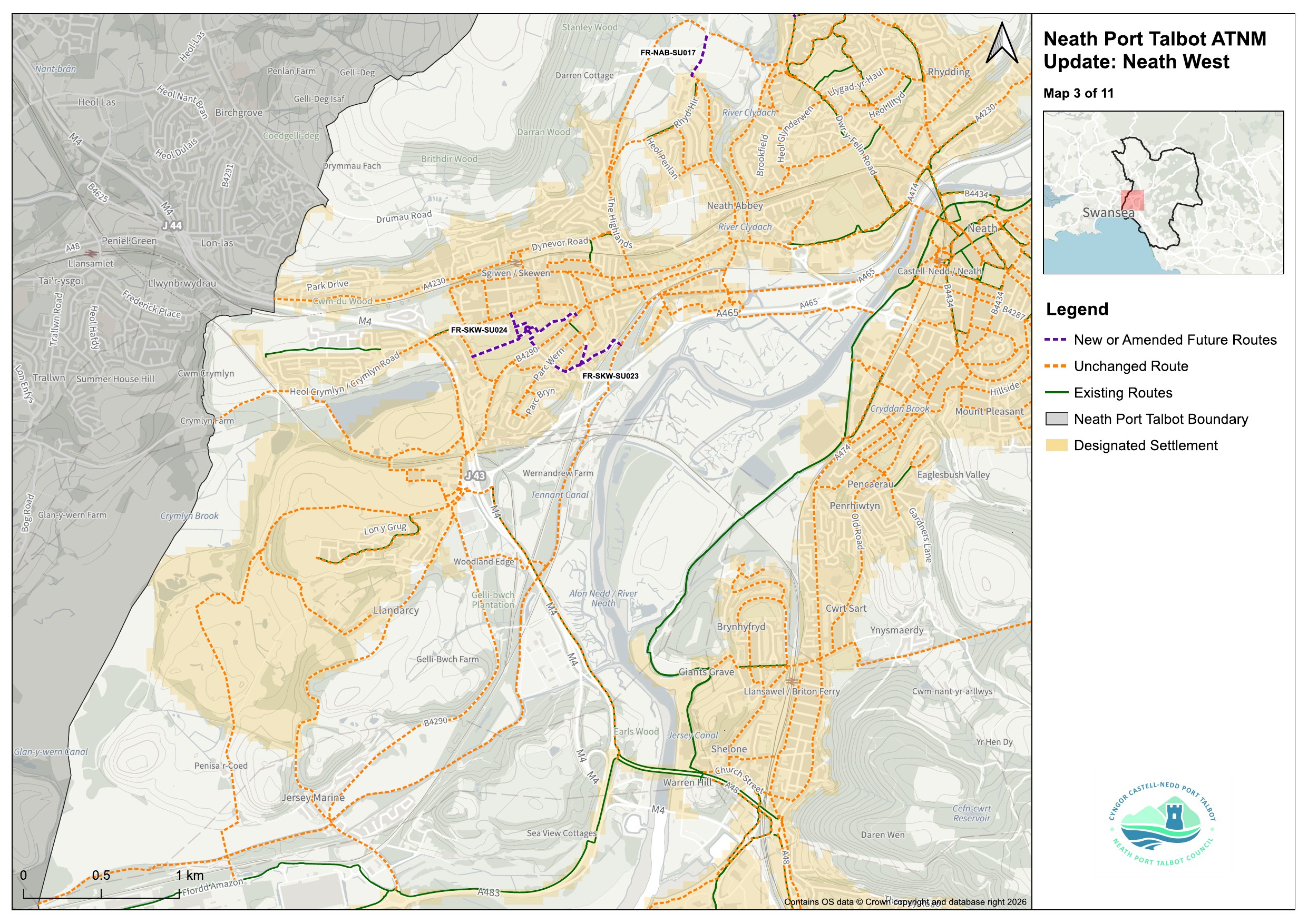 Neath Port Talbot Council map showing proposed walking and cycling routes across Neath West.