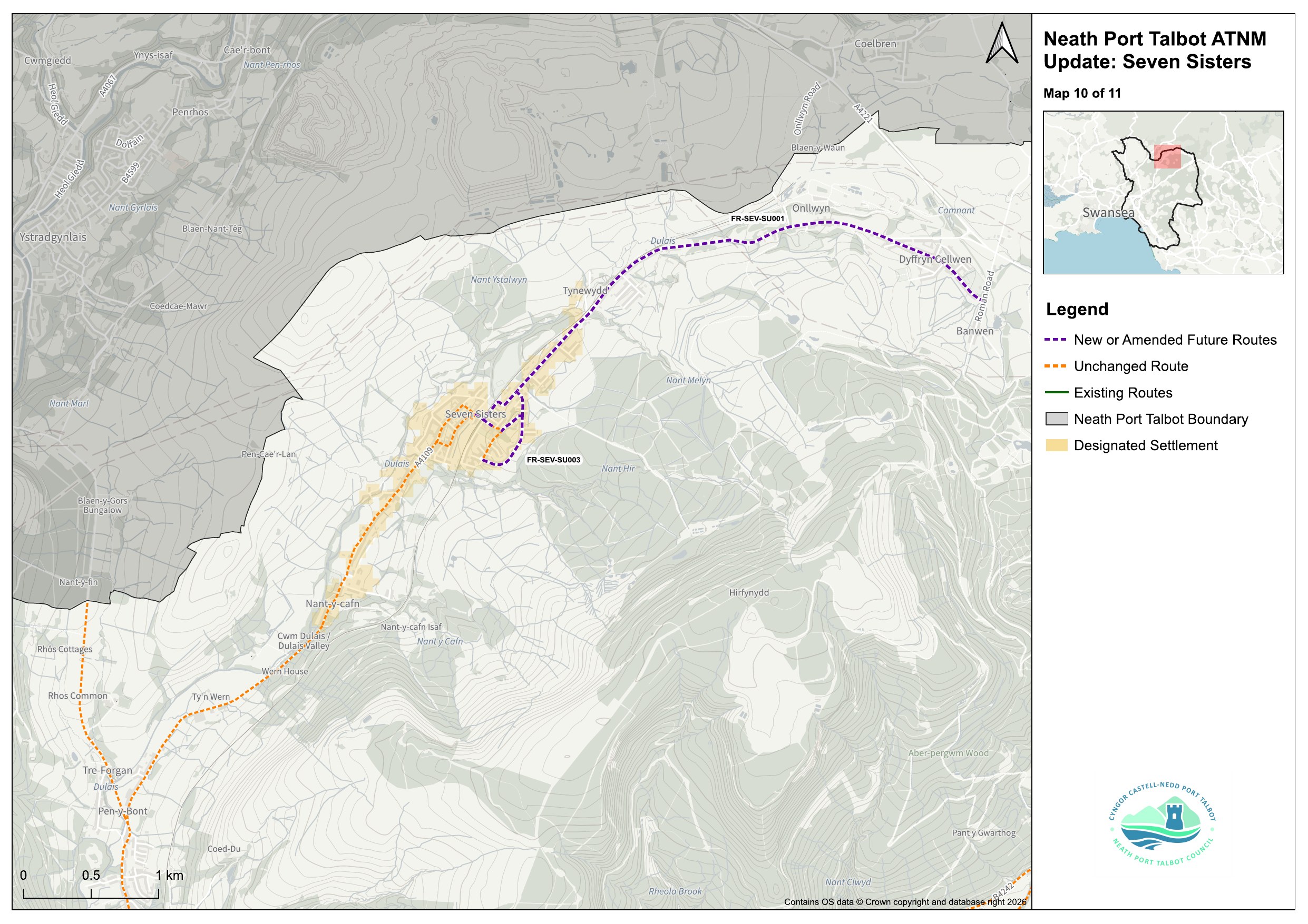 Council map showing proposed walking and cycling routes around Seven Sisters.