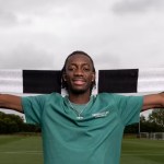 Moussa Yeo, Swansea City's new signing from Red Bull Salzburg, pictured in a Swansea shirt.