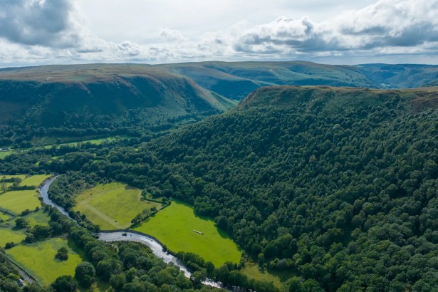 The wooded hillside and upland landscape of Gallt-y-bere in the Elenydd, Carmarthenshire