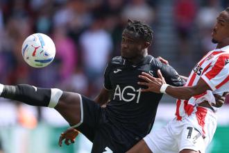 Swansea City winger Joseph Opoku in action