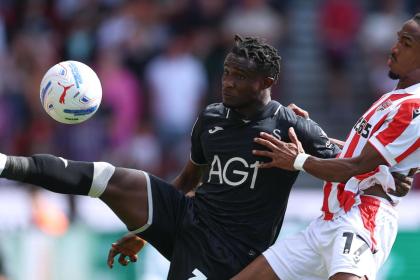 Swansea City winger Joseph Opoku in action