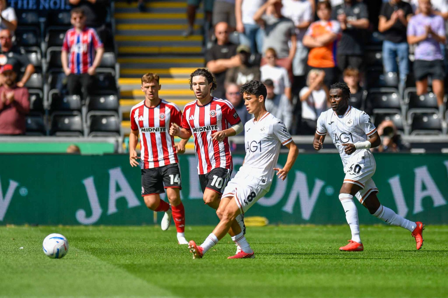 Swansea City winger Elijah Just in action during the Championship match against Sheffield United