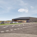 Computer-generated view of the proposed Aldi store on Sandy Road, Llanelli, with the car park in front