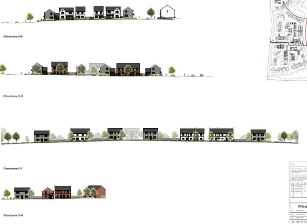 Street scene elevations showing rows of two-storey houses proposed for the estate