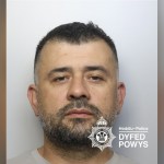 Custody image of Florin Kasmi against a grey background with the Dyfed-Powys Police watermark