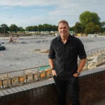 Alun Wyn Jones standing at St Helen's with the stripped pitch and construction work behind him