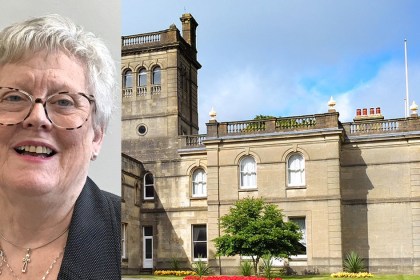 Split image of Cllr Hazel Evans and the Parc Howard mansion in Llanelli