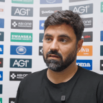 Swansea City head coach Vitor Matos speaking after the game against Wrexham