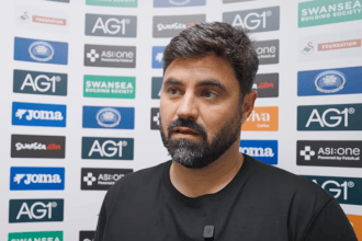 Swansea City head coach Vitor Matos speaking after the game against Wrexham
