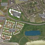 Aerial masterplan graphic of Burry Port harbour with labelled sites including A1 Food Store Opportunity, Commercial Leisure Opportunity, Enterprise Village and Residential Site