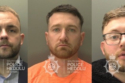South Wales Police custody photographs of Ben Garvey, Daniel Baker and Jake Blackburn side by side