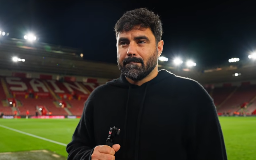 Swansea City head coach Vitor Matos speaking at his post-match press conference after the defeat at Southampton