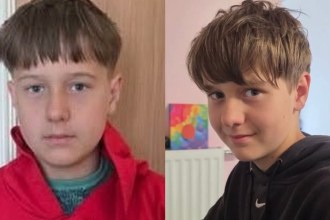 Two photographs of missing 12-year-old Junior, one in a red Sonic the Hedgehog top and one in a black hoodie