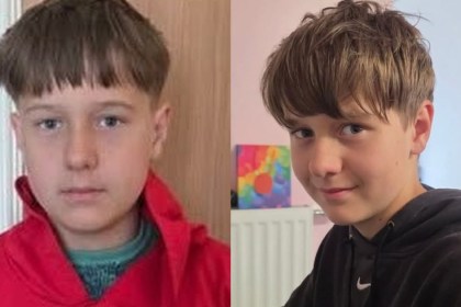 Two photographs of missing 12-year-old Junior, one in a red Sonic the Hedgehog top and one in a black hoodie