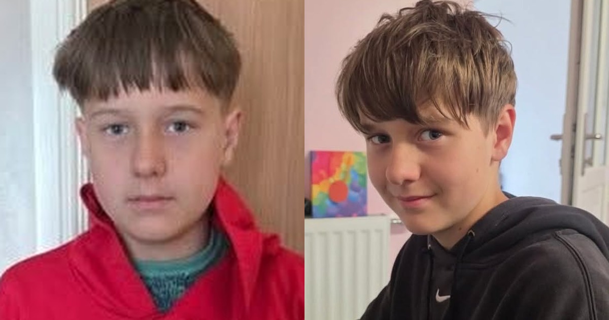 Two photographs of missing 12-year-old Junior, one in a red Sonic the Hedgehog top and one in a black hoodie