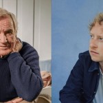 Side by side portraits of actor Larry Lamb in a navy jumper and jazz pianist Joe Webb in a denim jacket