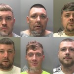 Custody photographs of the six jailed men: Sean McCabe, Michael Brain, Joshua Pope, Daniel Bryant, Jake Thomas and Steffan Hopkins
