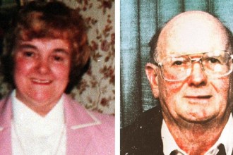 Side-by-side photographs of Megan Tooze, smiling in a pink jacket, and Harry Tooze, in glasses and a dark jumper