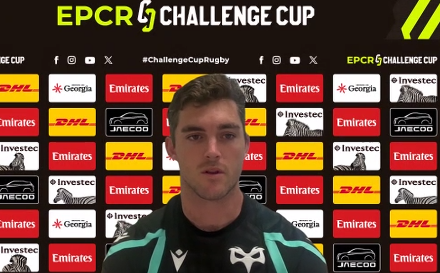 Ospreys fly-half Lawson Creighton speaking at an EPCR Challenge Cup press conference