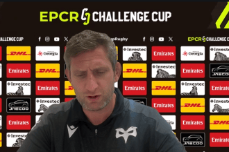 Ospreys first team coach Richard Kelly speaking at an EPCR Challenge Cup press conference