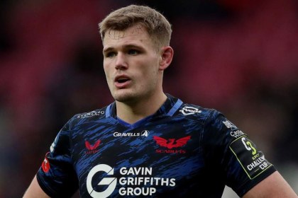 Scarlets back-rower Taine Plumtree in the region's blue Challenge Cup kit
