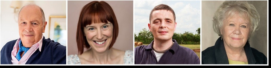 Four head-and-shoulders portraits side by side: Charles Collingwood, Susie Riddell, Ryan Kelly and Sunny Ormonde of The Archers