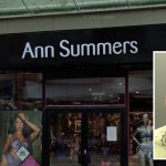 South Wales Police custody photograph of Wayne Rogers inset on the Ann Summers shopfront on Whitewalls, Swansea