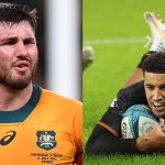 Composite of Ospreys co-captains Liam Wright, in an Australia shirt, and Keelan Giles scoring a try in Ospreys black